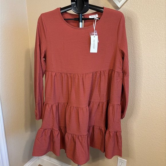 Dresses & Skirts - NWT Reverof Rust Tiered Babydoll Mini Dress Long Sleeve Small